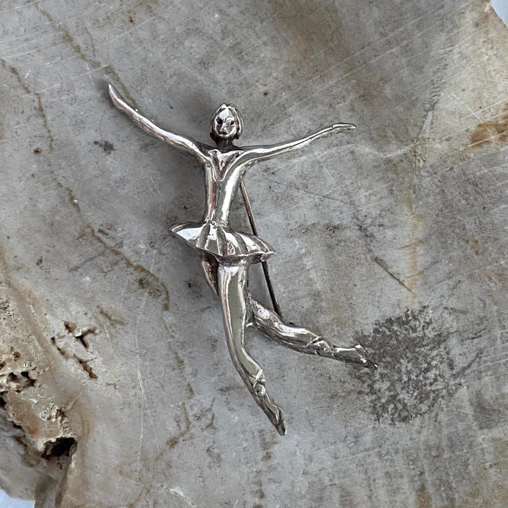 Sterling Silver 925 Italy 2.22" Dancing Dancer Ballerina Woman Tutu Brooch Pin